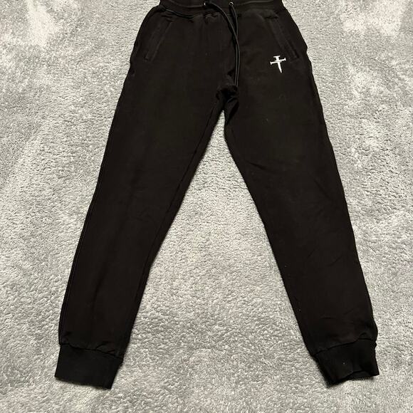 Three Nails Joggers Pants Womens Small Black Pull On Drawstring Pockets - Picture 1 of 8